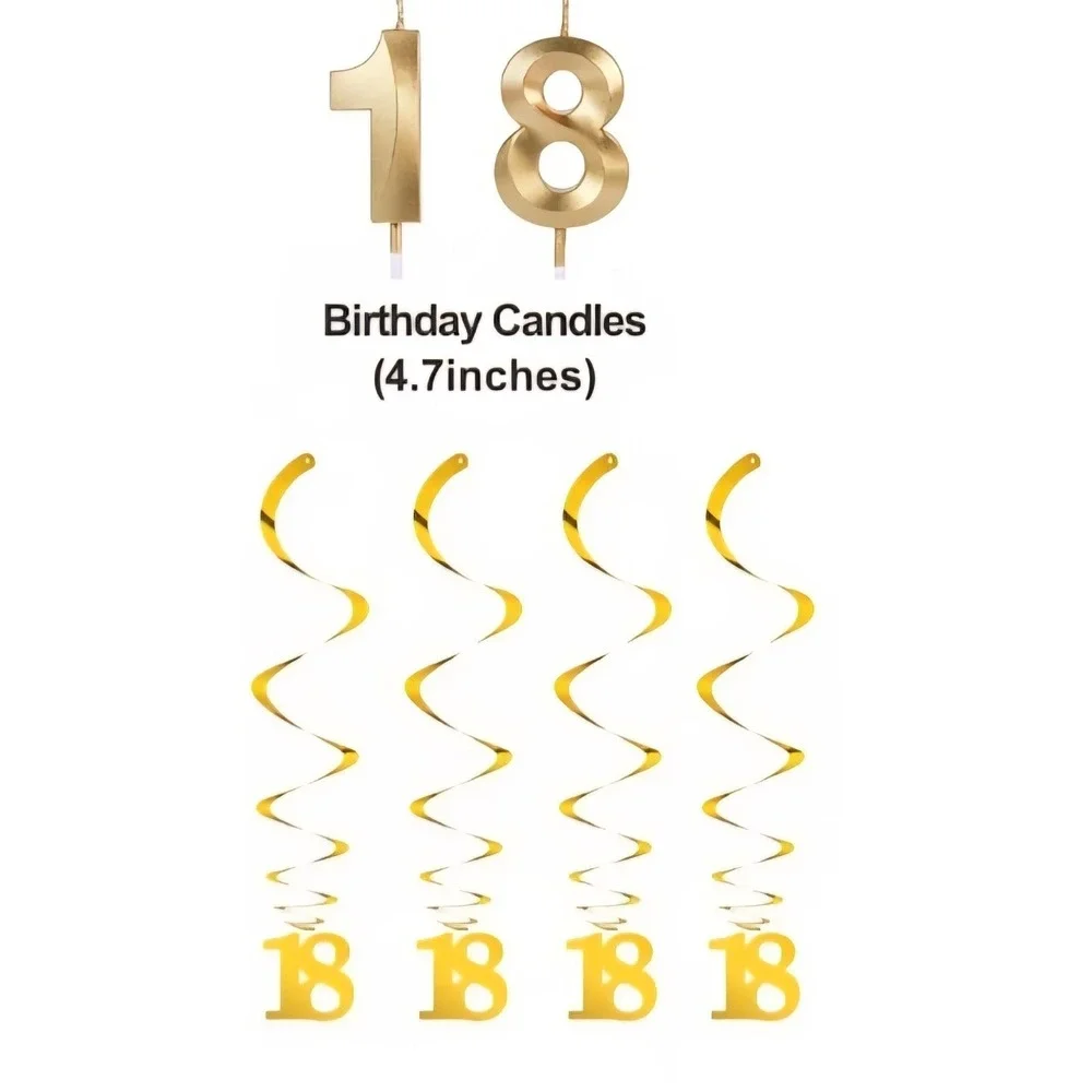 18th Birthday Decorations Set - Gold Birthday Banner, Cake Topper, Candels More